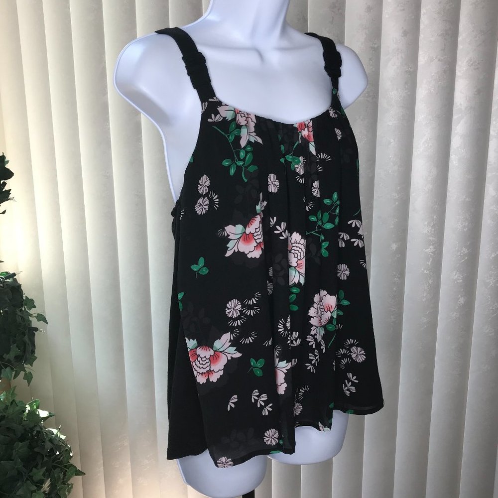 Maurices Strappy Tank Top | Black w/ Floral | S - Picture 4 of 9